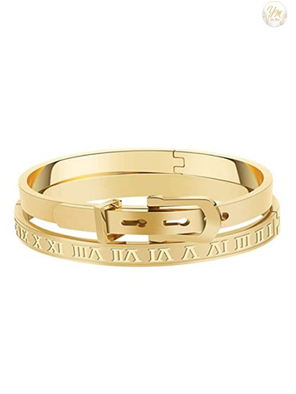 Stainless Steel Roman Numeral Bangle Bracelet, Engravable Cuff, Gold Plated